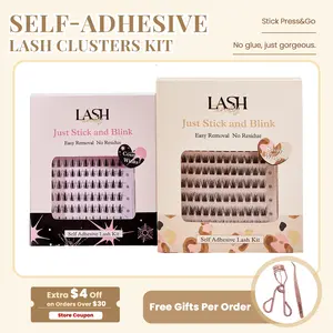 Lashterally Self-adhesive Lash Clusters Kit 2 styles Glue Free Fluffy Lightweight DIY Lashes Extension D Curly Cluster Eyelash Extensions 10mm/12mm/14mm Clusters For Girl Gift Makeup Cosmetics