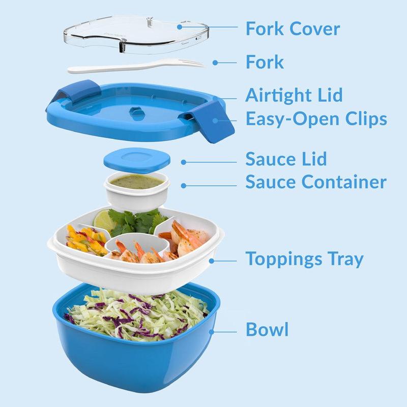 Bentgo All-in-One Salad Container - Reusable Portable Salad Bowl with Toppings Tray & Leak-Proof Sauce Container - Dishwasher & Microwave Safe - Lunch Boxes with Airtight Lid and Reusable Fork - Tableware