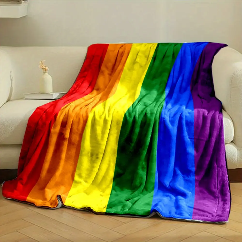 Contemporary LGBT Pride Flag Reversible Polyester Throw Blanket - 200-250gsm Flannel, Digital Print, Cartoon Theme, Less Creasing After Travel, Fuzzy for Calm Cuddles, Multi-Size (40x50/50x60/60x80in), Indoor Outdoor, Couch/Bed Decor, Holiday Gift, Thanks