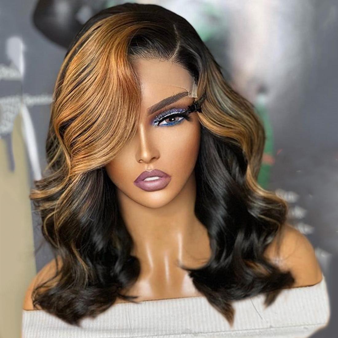 1B/30 Highlight Short Bob Lace Front Wig Body Wave Blonde Highlight 180 Density Human Hair Pre Plucked with Baby Hair Body Wave Bob Wig Human Hair 13x4  Highlight Lace Frontal Bob Wig For Women SpringStatements