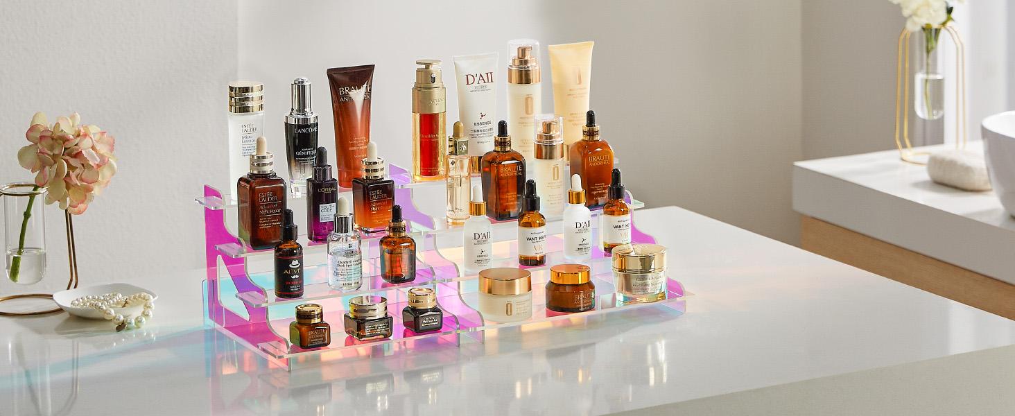 Lifewit 4-Tier Iridescent Acrylic Rises for Perfumes, Cologne, Fragrances, Figures, Collectibles & Organiser Racks - RGB Color, Space-Saving Design