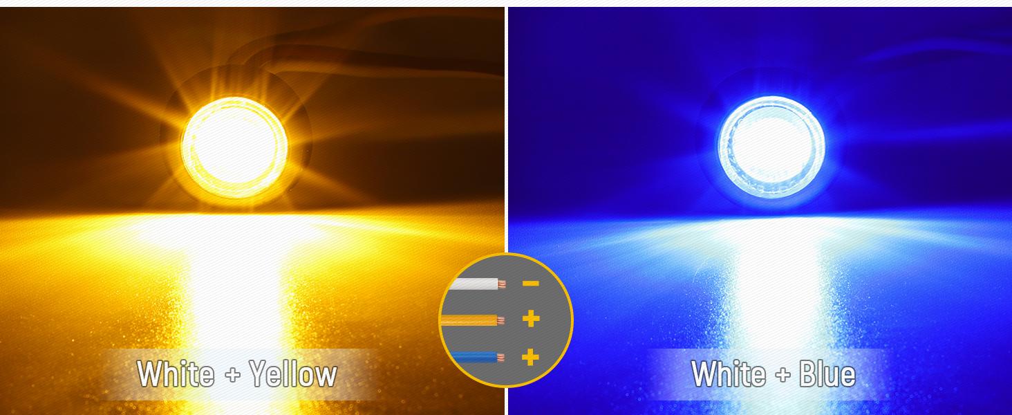 Partsam Dual Color 3/4" Round LED Marker Light for Car Trucks Jeep - Amber & Blue, Pack of 10