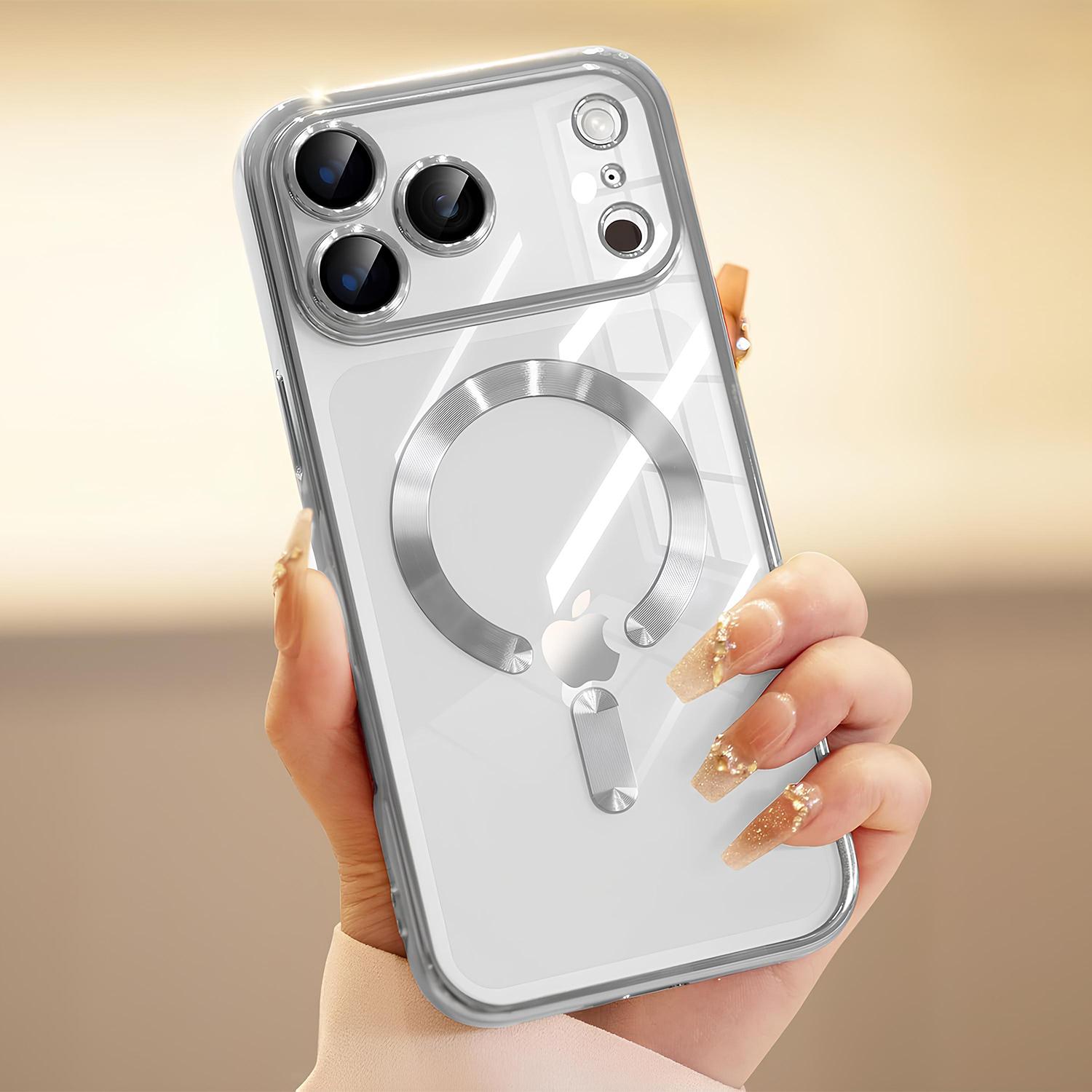 Magnetic Case Compatible with 17 Pro Max 16 15, Plating TPU Clear Soft Cover All-Round Camera Protector Film Shockproof Shel Anti-Scratch Clear Magnetic Luxury Plating Compatible with MagSafe