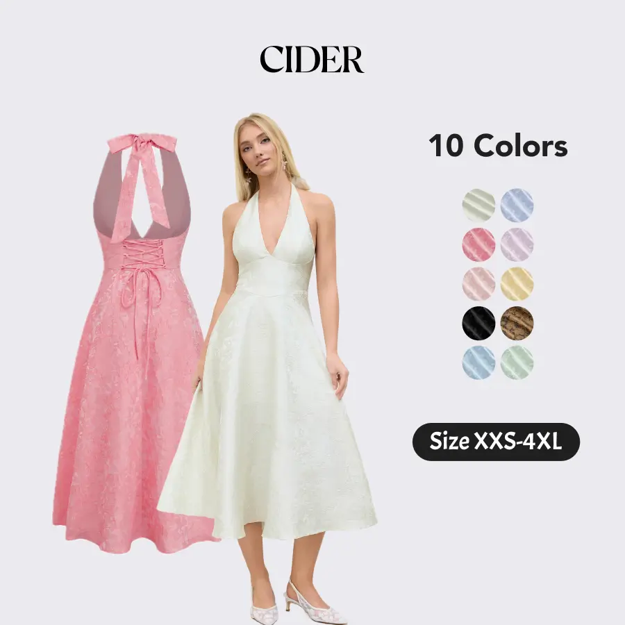 Cider Elegant Vacation Halter Neckline Dress for Wedding Guest, Sexy Floral Maxi Dresses, Ladies Jacquard Sundress, Summer Party Gowns, Lady Sun Dress SohoChic