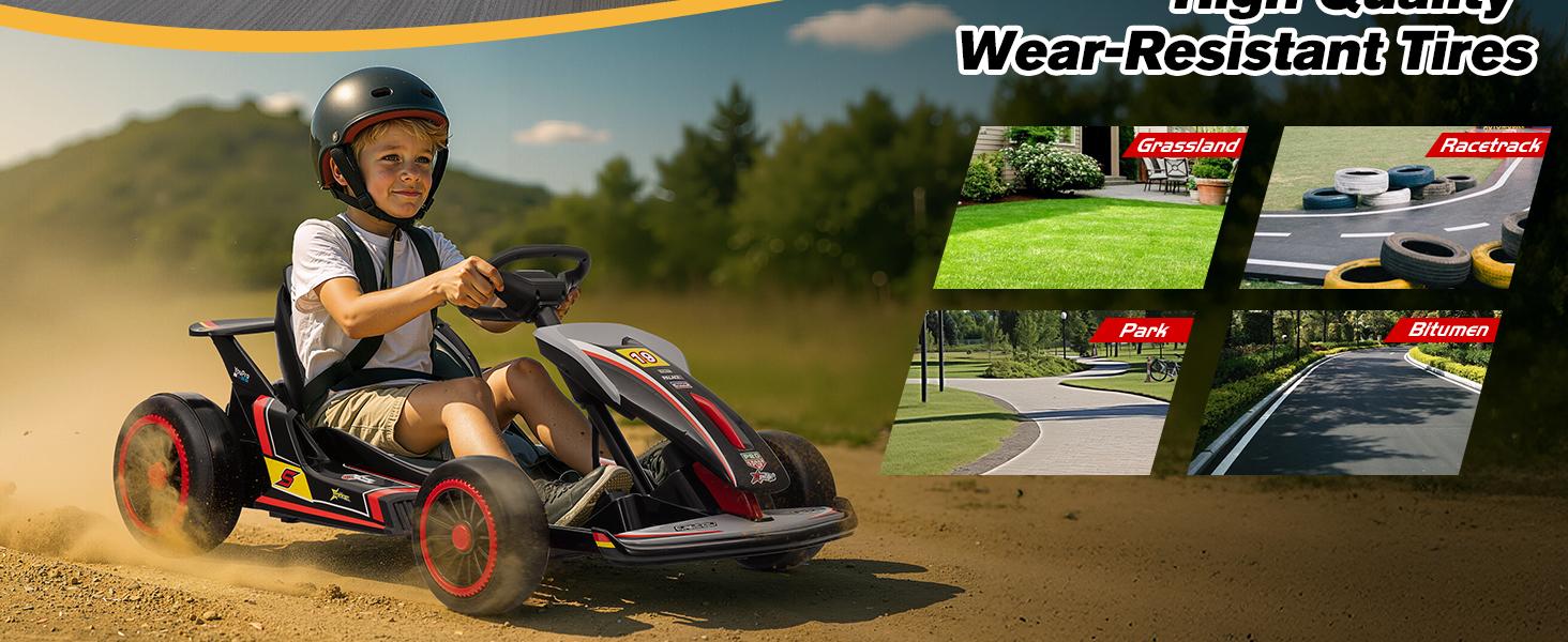 2026 Upgraded 24V Electric Go Kart for Kids Ages 6–12 High-Speed Drift Music Dual Speed Options Durable Safe Design with Bluetooth Music & Real Driving Feel