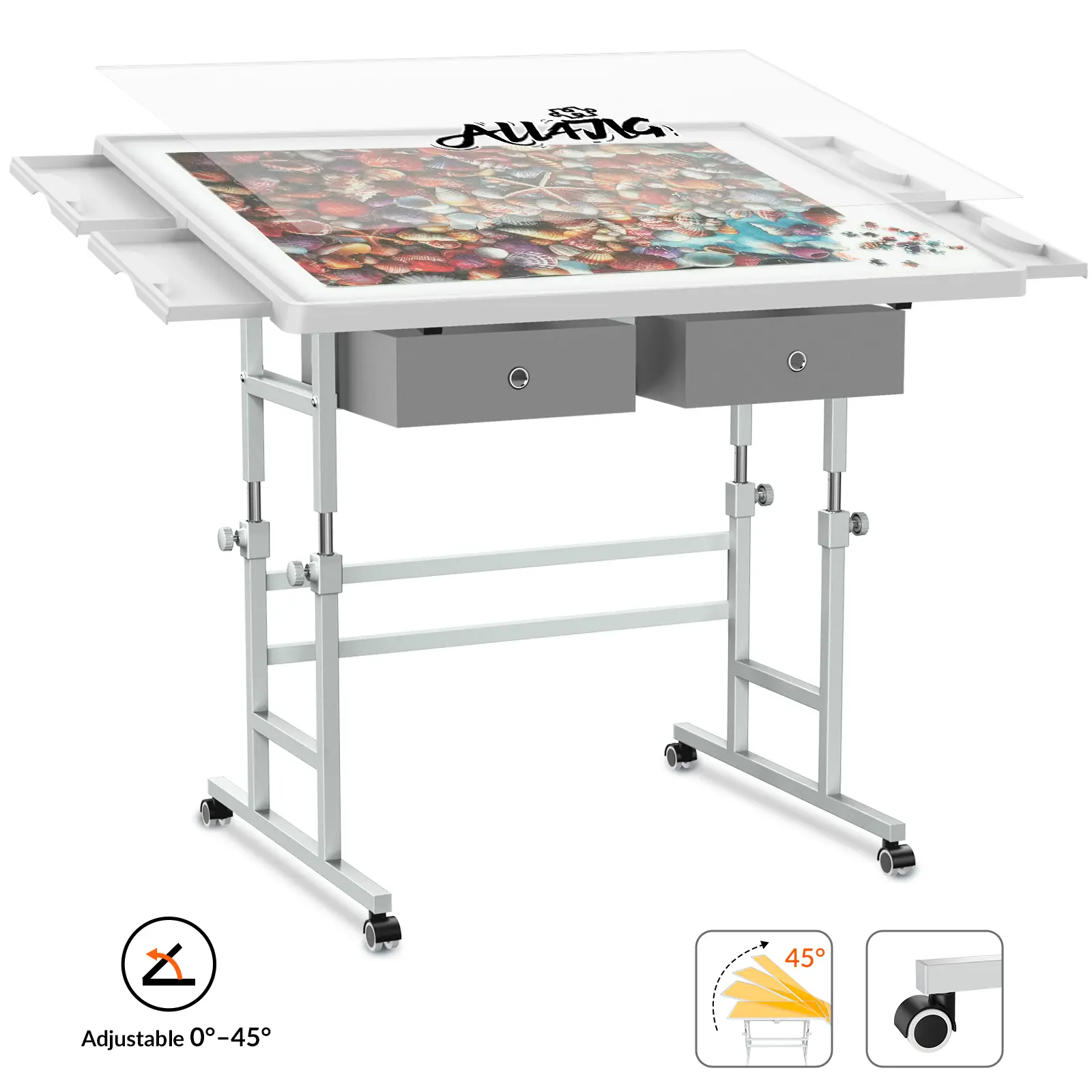 ALL4JIG 1500 Piece Light-Weight Adjustable Tilting Plastic Jigsaw Puzzle Table for Adultsand Mother’s Day Gift for Mom, 35"x26" Multi-Functional Puzzle Board with 4 Drawers & Protective Cover, 45-Degree Any-Angle Tilt