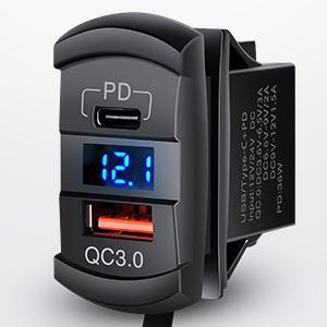 Nilight 2 Gang Rocker Switch Box 12V SPST ON Off Switch PD Type C and QC 3.0 USB Charger Voltmeter Waterproof Aluminum Rocker Switch Panel DIY Stickers for Boats Cars RVs Trucks