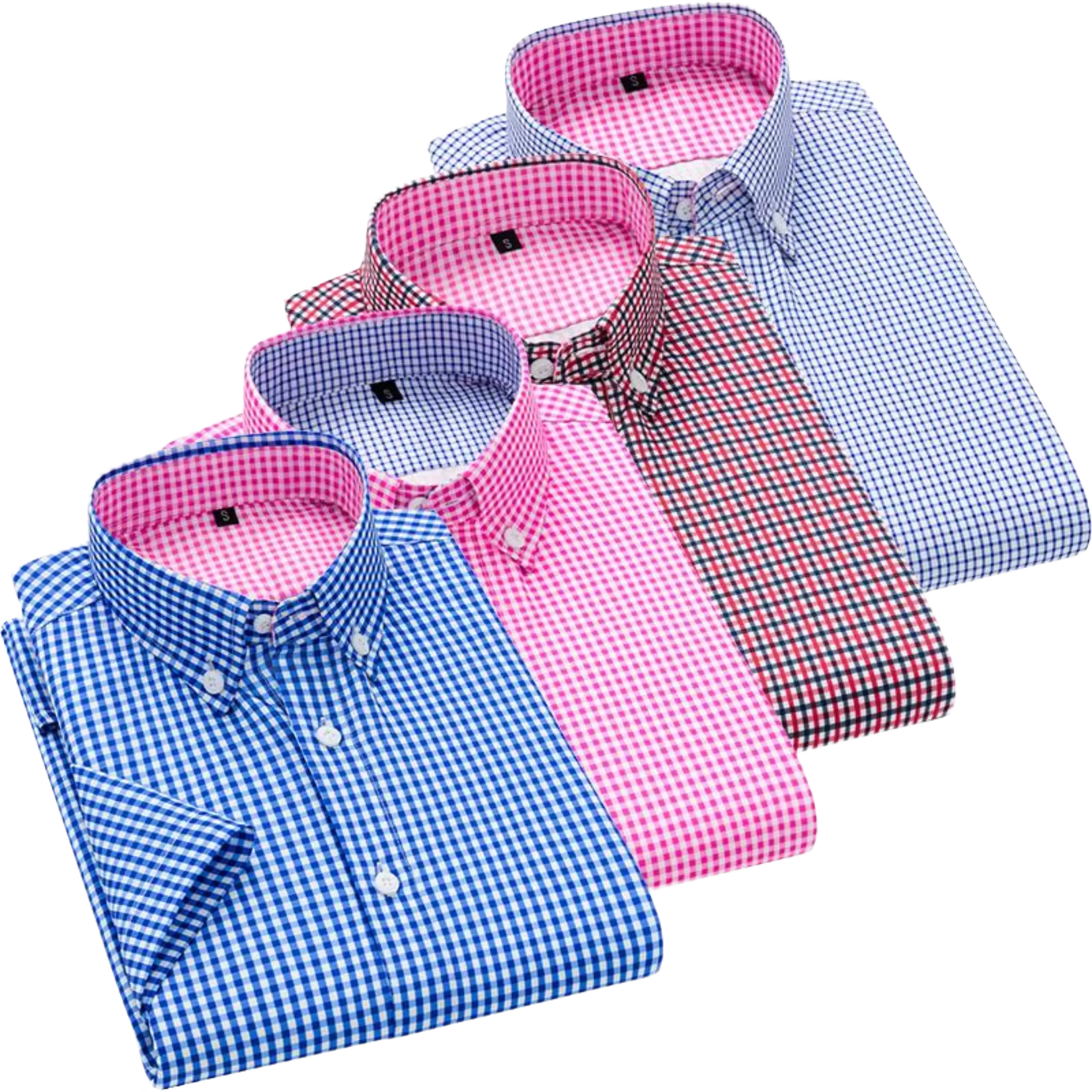 4-pack men’s classic small check casual short-sleeve shirts, American casual business commuter style, breathable, skin-friendly, soft fabric that feels cool and doesn’t trap sweat, classic buttoned turn-down collar design enhances neck lines, fine contras