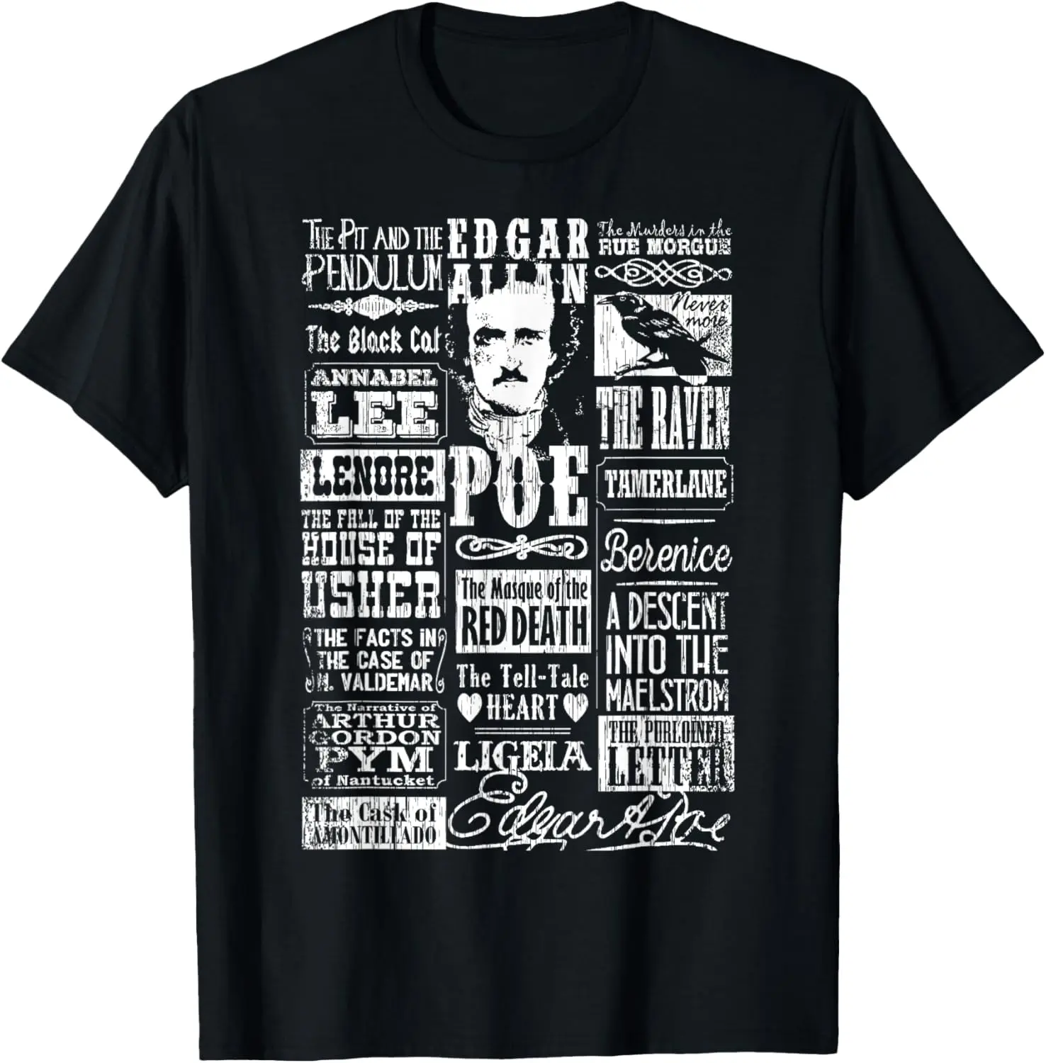 Edgar Allan Poe Shirt Poems Quotes Raven Literature Summer Casual Shortsleeve Cotton T-Shirt
