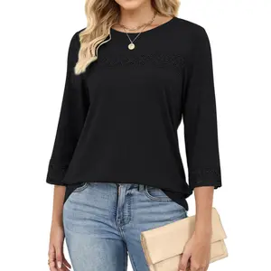 VIMPUNEC 3/4 Length Sleeve Womens Tops Lace Blouses Dressy Casual Shirts Summer Clothes