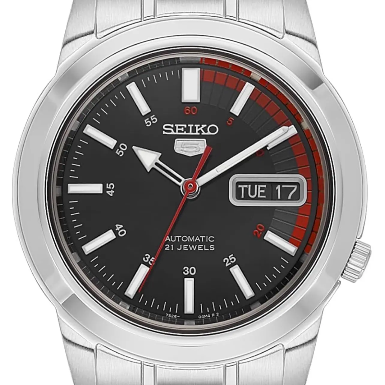 Seiko 5  SNKK31 Men's Stainless Steel Watch - Automatic 21 Jewels, Black Dial, watch SNKK31