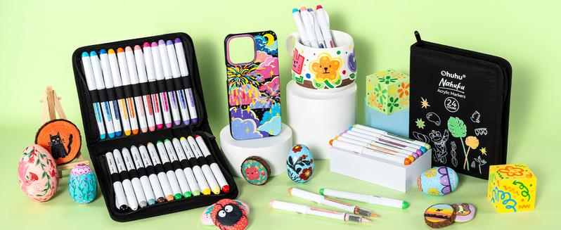 Ohuhu Acrylic Brush Tip Paint Markers 24 Pack/ 48 pack Vibrant Colors with Flexible Brush Tips High-Opacity Waterproof Lightfast Pens for Rock Wood Glass & More