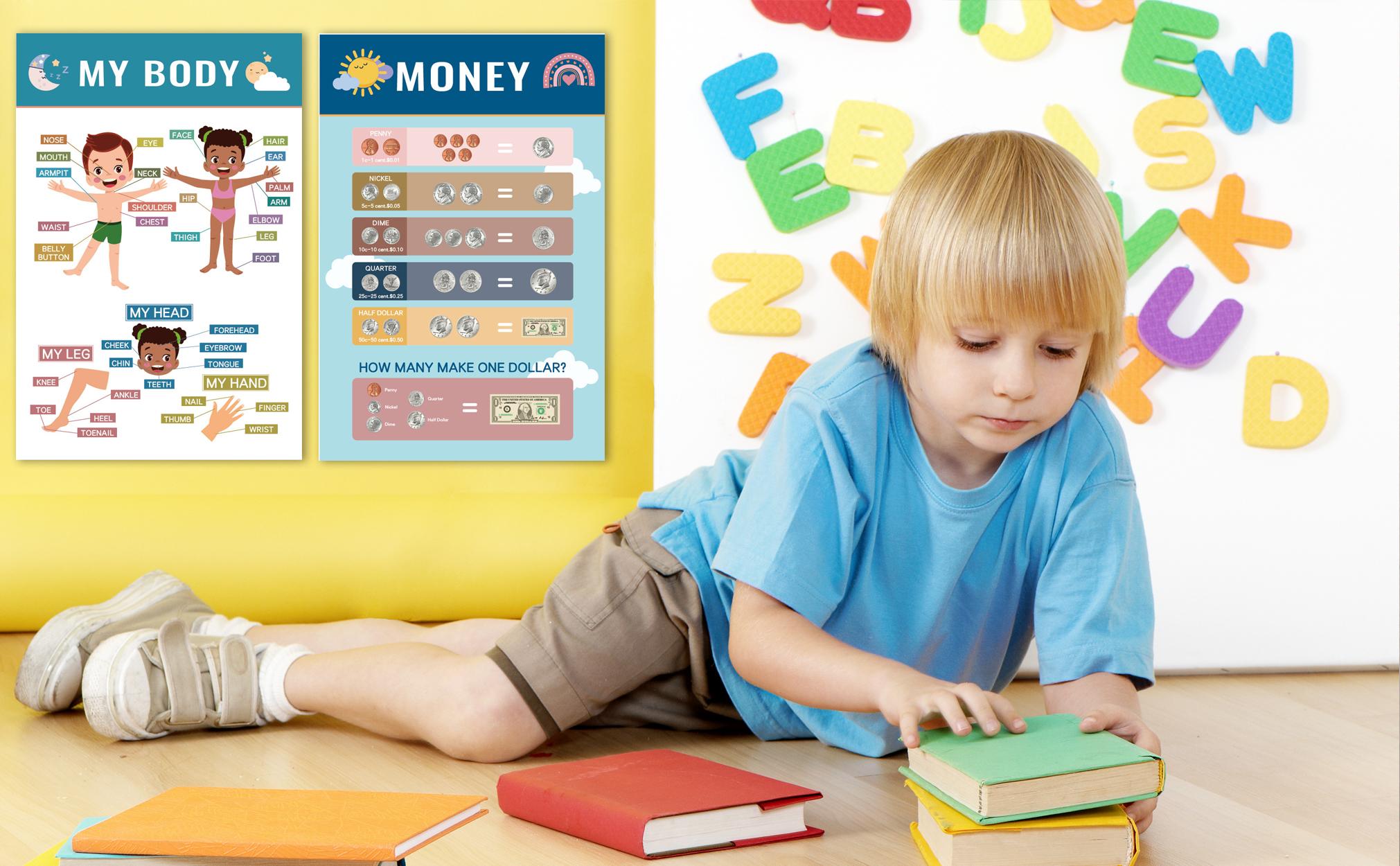 16 Boho Educational Posters for Toddlers - Classroom and Teacher Decor for Kids, Perfect for Ages 1-5, Ideal for Elementary and Boho-Themed Rooms. Kindergarten Charts