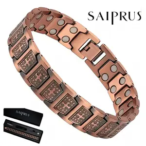 SAIPRUS Bracelet for man - Embossed Cross Design. Adjustable pure copper magnetic bracelet, the perfect gift for your boyfriend. Effective magnetic force up to 3500 gauss. - Beautifully packaged in a gift box - A stylish and modern accessory gift. field