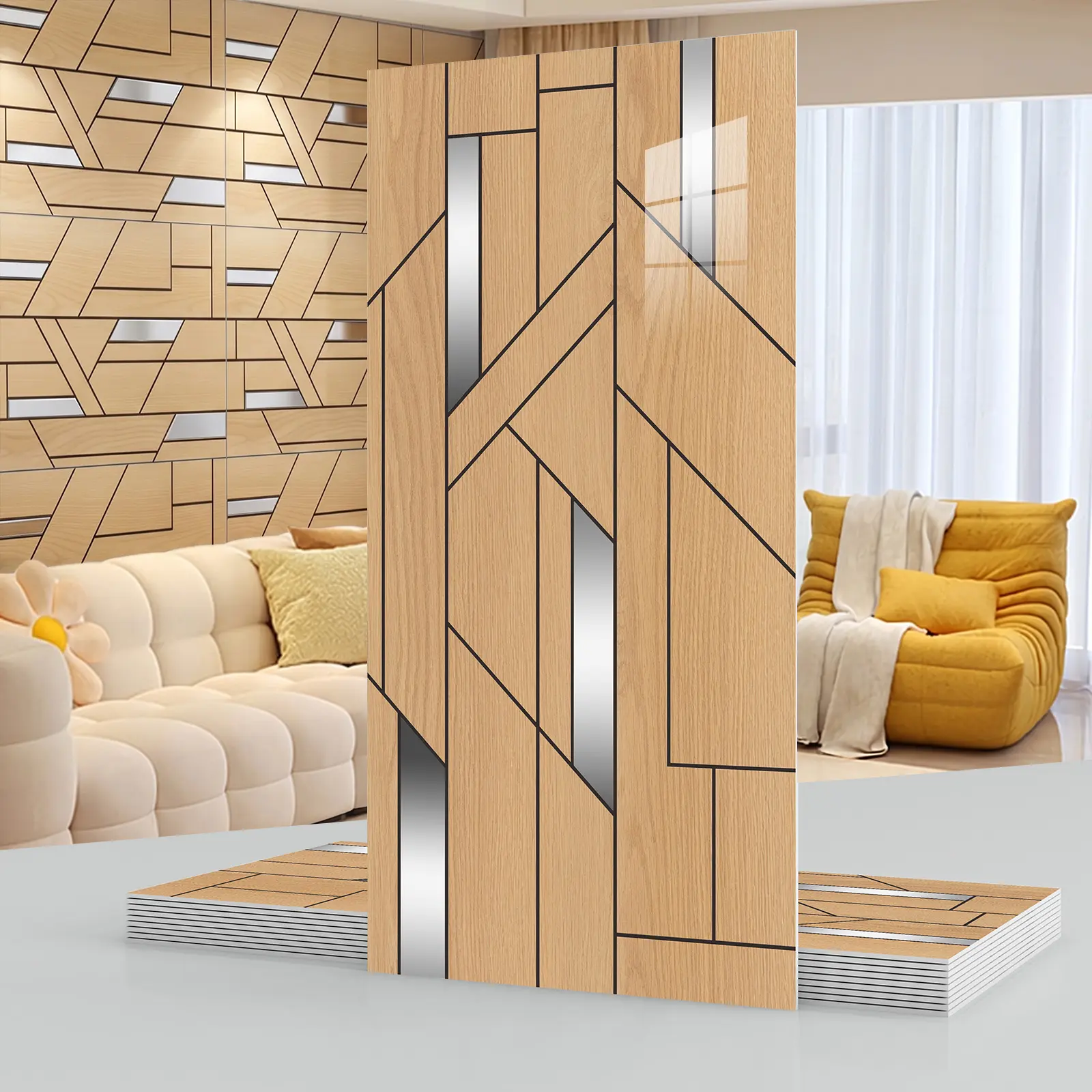 Marble-Look Rectangular PVC Wall Stickers Set, 20/40 Pcs Smooth Flat Modern Geometric Panels (23.62×11.8 in), Peel-And-Stick Waterproof Self-Adhesive, Home Improvement Living Room Decor for DIY Enthusiasts
