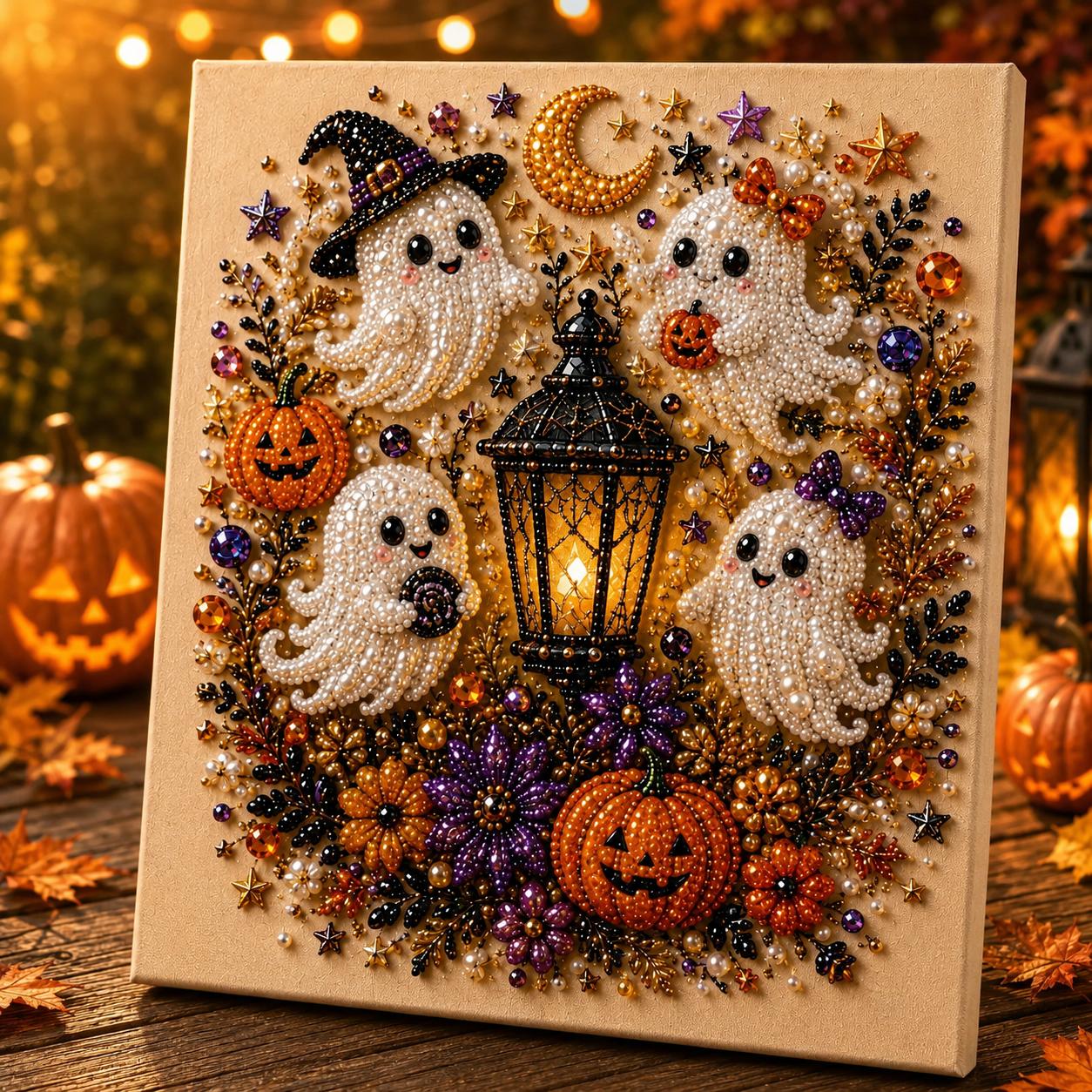 Small Size No light Spooky Cute Ghost 8inx8in Themed Pearl 3D Diamond Painting DIY Kit, Multipurpose Fall Season Handicraft Set, Beautiful Wall Art Furnishing Accessory for Household Indoor Decoration & Holiday Party Present Small Size No light Spooky Cute Ghost 8inx8in Themed Pearl 3D Diamond Painting DIY Kit, Multipurpose Fall Season Handicraft Set, Beautiful Wall Art Furnishing Accessory for Household Indoor Decoration & Holiday Party Present