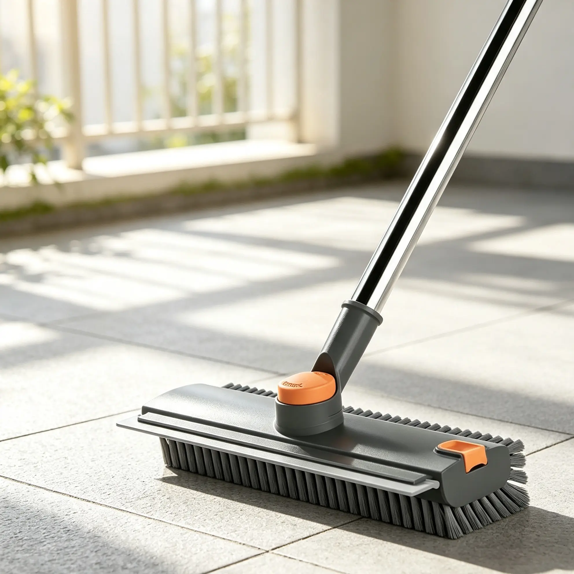 4-In-1 Adjustable Long Handle Shower Floor Scrubber Brush, Stiff Bristle Cleaning Tool with Squeegee Scraper Attachment, Versatile Household Cleaning Broom for Tile Bathroom Patio Garage Wall Washing(cleaning window)