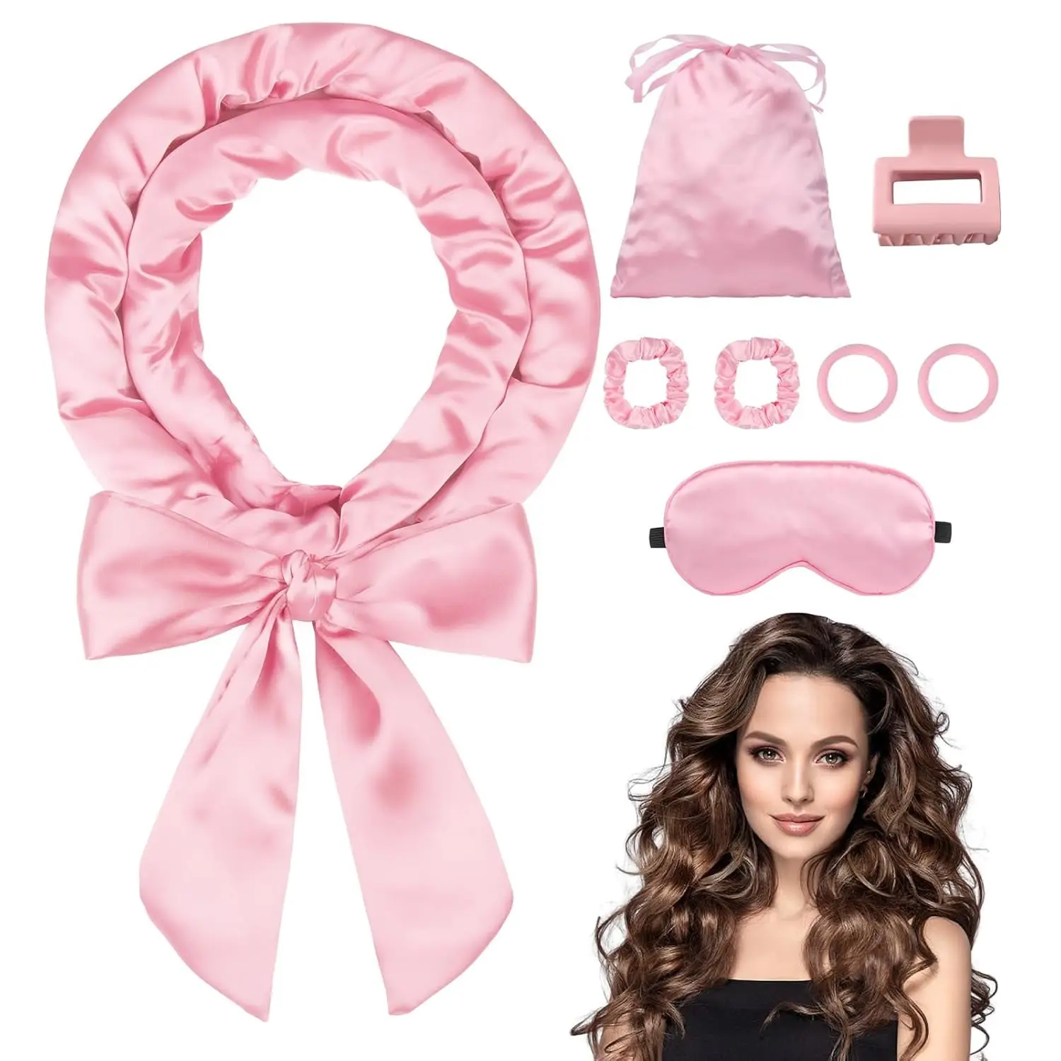 Overnight Heatless Curls Set — Satin Curling Kit with Sleep Mask (8-Piece)