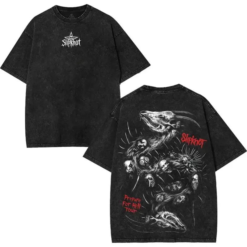 Vintage Washed Black Slipknot Chapter Heavy Metal Printed Top, Unisex Rock Band Heavyweight Washed Pure Cotton T-Shirt, Ideal Gift for Rock Fans, Gothic Punk Dark Emotional Retro Y2K Style Apparel