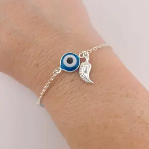 FWJ -925 STERLING SILVER JEWELRY-BLUE EVIL EYE BRACELET