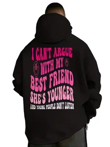 Made in USA, Funny Best Friend Hoodie I Can’t Argue With My Best Friend She’s Younger, Unisex Black Pink Slogan Pullover, Cotton Blend Kangaroo Pocket, Matching BFF Game Day Gift