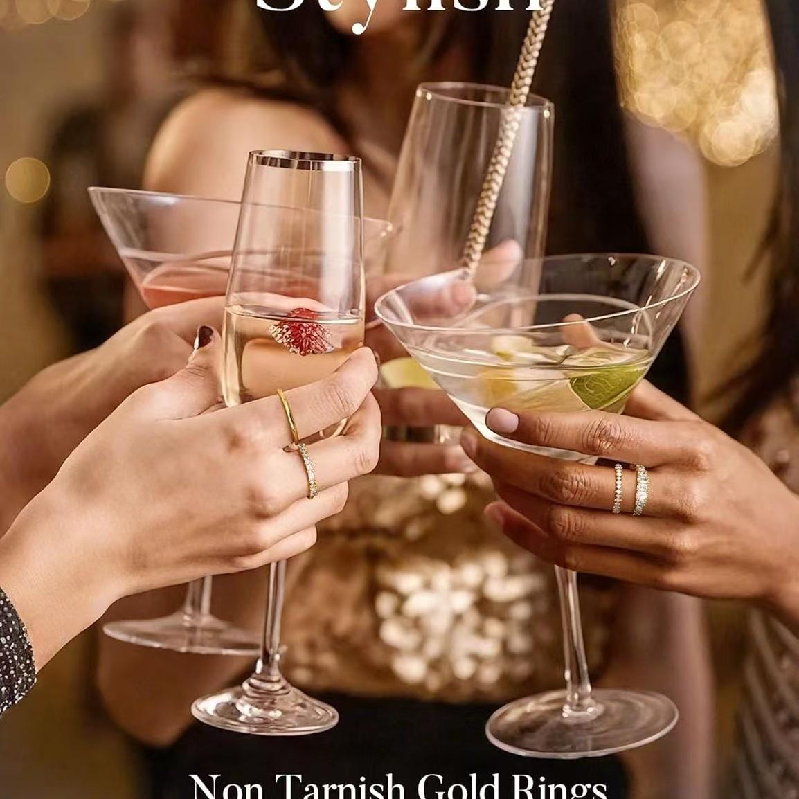 4PCS 14K Gold Plated Stackable Ring Set for Women – Dainty CZ Bands for Women