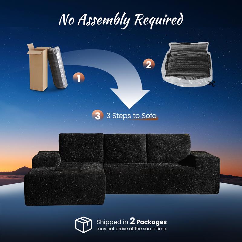 【3 Packages Shipping】Ovios 115" Galaxy Stardust Shimmer Plush Modular Couch with Ottoman&Chaise, No Assembly Required - Boneless L/U-Shaped Sectional Sofa Set with Flexible Configuration - 115"W x 70"D x 30"H, 3 Seater 【3 Packages Shipping】Ovios 115" Galaxy Stardust Shimmer Plush Modular Couch with Ottoman&Chaise, No Assembly Required - Boneless L/U-Shaped Sectional Sofa Set with Flexible Configuration - 115"W x 70"D x 30"H, 3 Seater