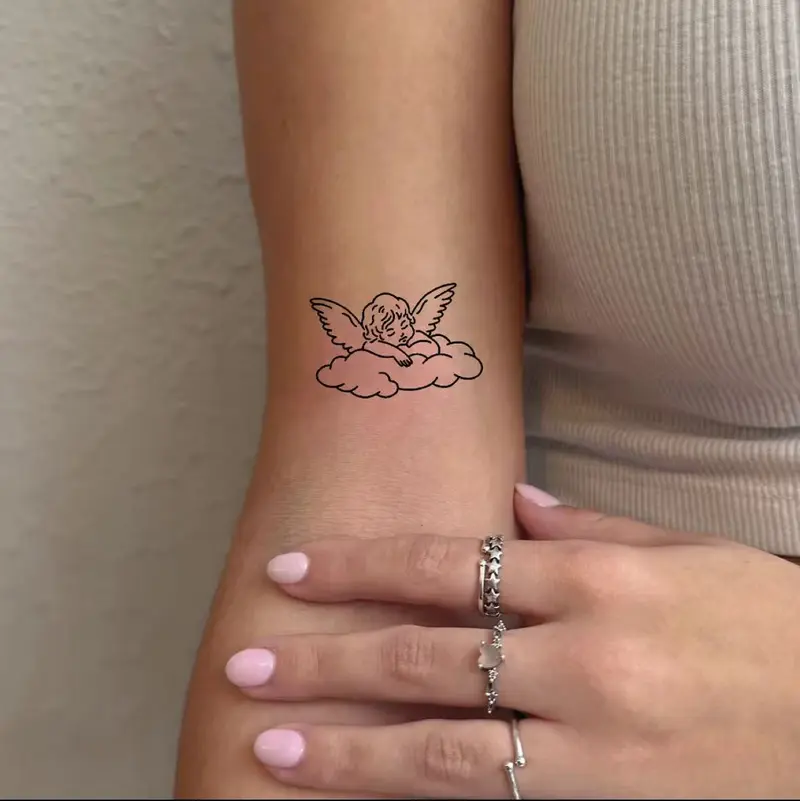 VIBE INK/ Dreamy Cloud Angel Temporary Tattoo Lasts 1-2 Weeks Waterproof Realistic Look No Adhesive No Reflection Ideal for Swimming Party