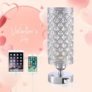 Yarra-Decor Crystal Bedside Table Lamp 3 Color Options Lamps for Bedroom Modern USB Nightstand Lamp with Crystal Shade Decorative Lamps for Living Room, Kids Room(LED Bulb Included) Lighting Home Springtok room stuff Christmas gifts Valentine's Day gifts