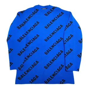 Balenciaga All Over Logo Intarsia Knit Sweater Blue Black