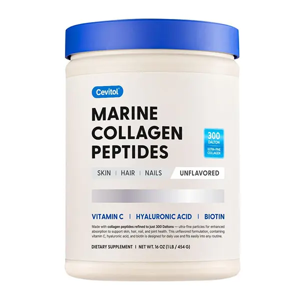 Marine Collagen Peptides Powder, Hydrolyzed Fish Collagen with Hyaluronic Acid, Biotin & Vitamin C for Skin, Hair, Nails & Joint Support, Unflavored, Non-GMO, Easy to Dissolve, 16 oz