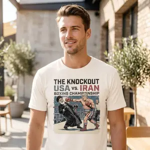 Hot new 2026 USA vs Iran Boxing Championship T-Shirt | Trump Knockout Political Satire Tee #trump #iran #tshirtoutfit #tiktokshopfinds #trendalert #streetstyle #outfitinspo