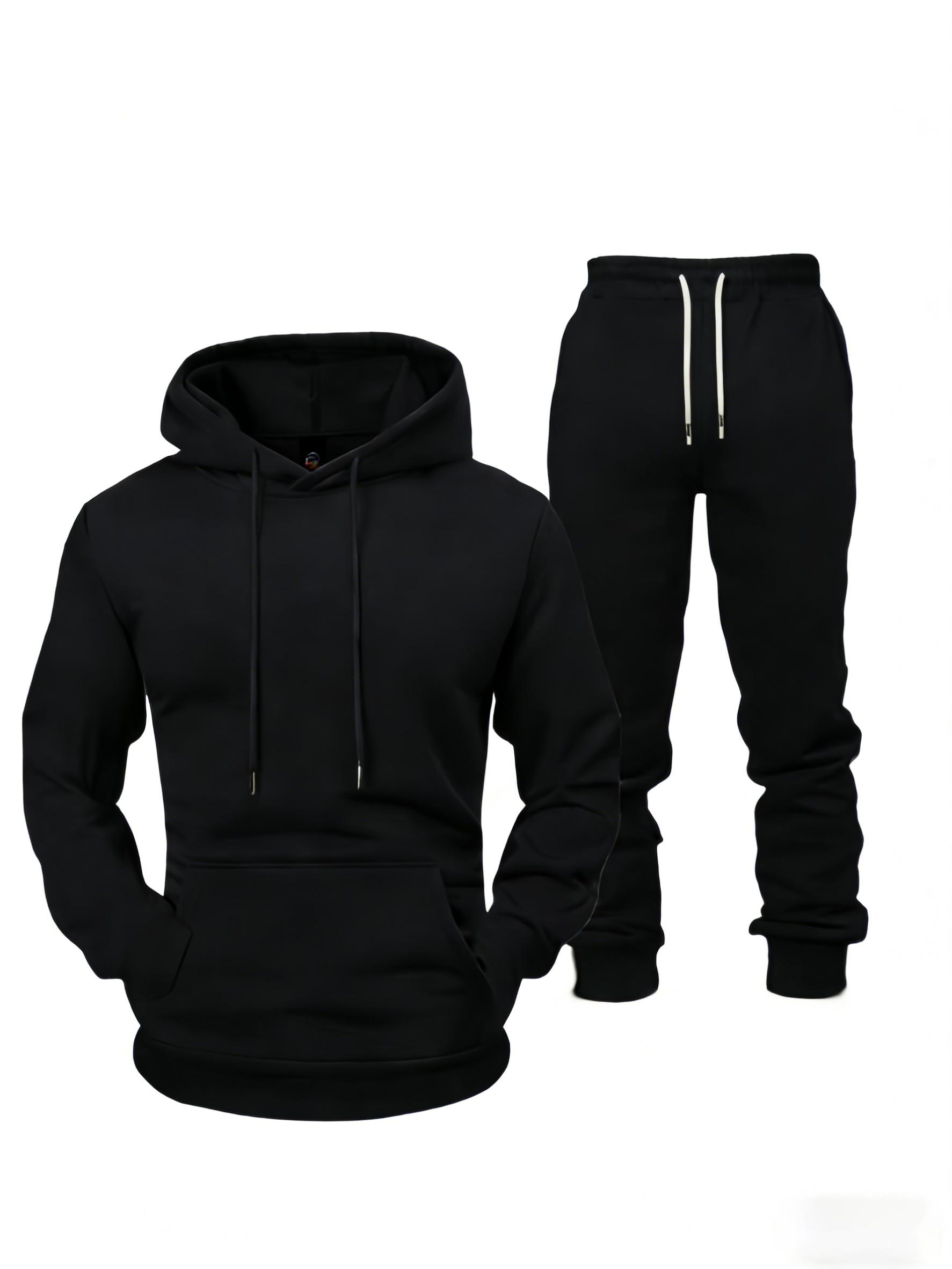 2026 Spring/Autumn New Men's Casual Sportswear Two-Piece Set - Solid Color Hooded Sweatshirt + Cuffed Sweatpants Set with Regular Fit Drawstring Design, Suitable for Daily Street Wear and Home Leisure Activities