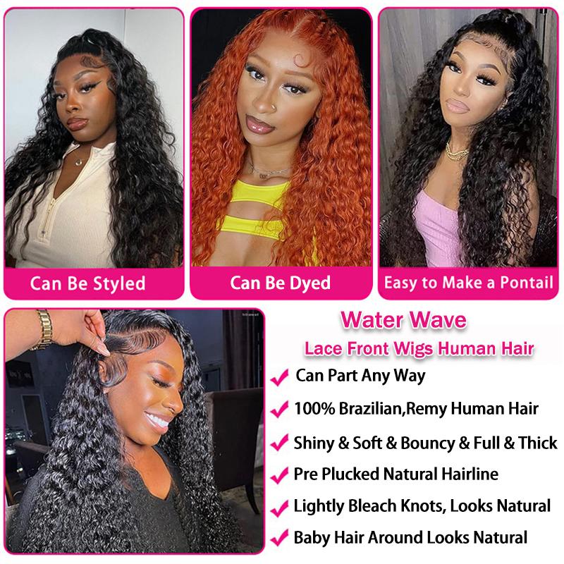 Deep Wave Wigs 13x4/6 HD Transparent Lace Front Human Hair Wigs Pre Cut 7x5 HD Lace Closure Wigs Brazilian Curly Wigs For Black Women Ready To Wear Gluless Wigs PrePlucked 180% Density