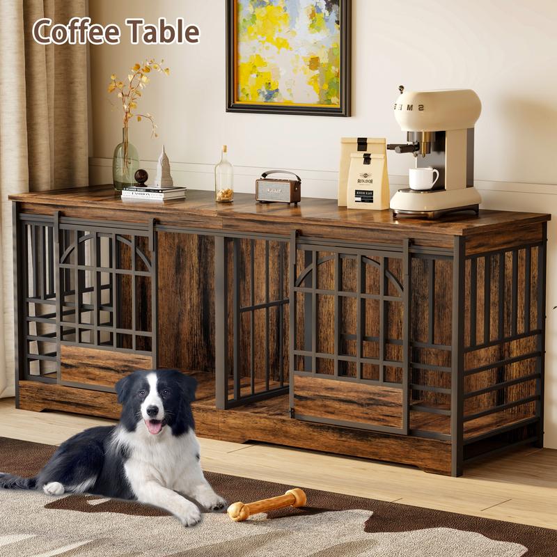 78 Inch Double Dog Crate Furniture, Extra Large Dog Kennel Indoor with Divider, Heavy Duty Dog Cage for 2 Dogs, Decorative Wooden Dog House Decorative Table TV Stand, Pet House for XLarge Dogs,Brown