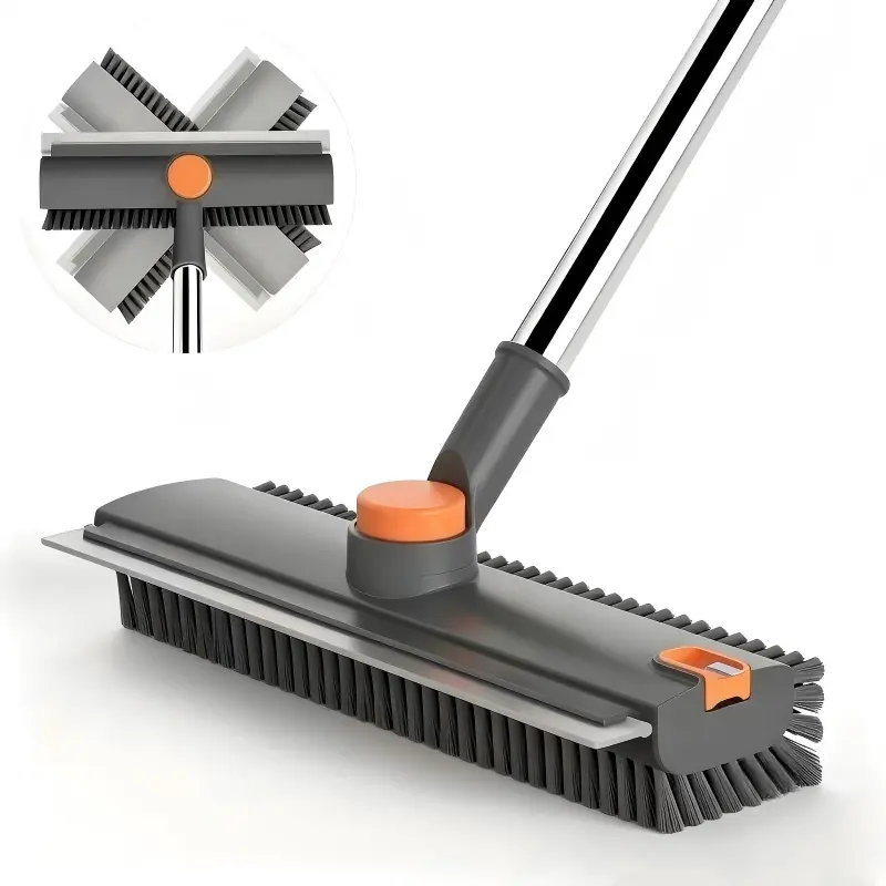 【Deals For You Days】3-in-1 Tool Scrub Floor Scrubber with Long Adjustable Handle - 180° Rotating PVC Bristles Multi-Surface Deep Cleaning Shower Broom with Silicone Squeegees for Tile, Bathtub, Home Care Supplies, Comfortable, Cleaner