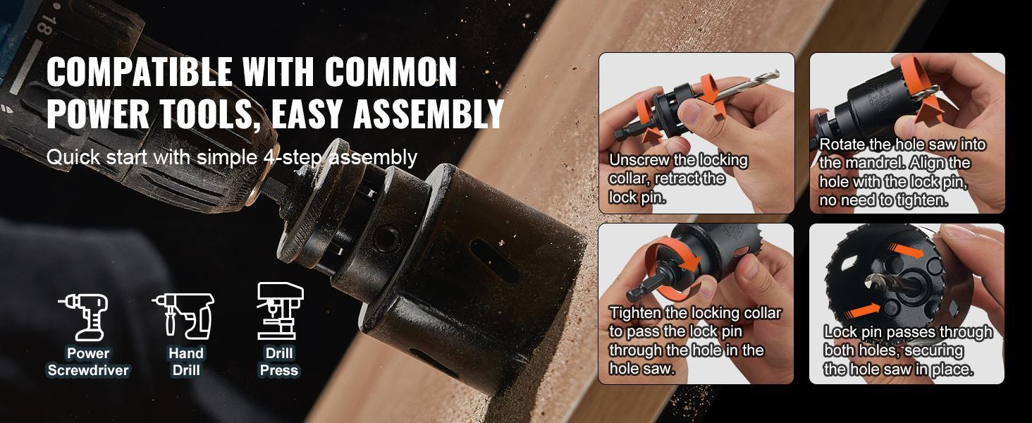 VEVOR Hole Saw Kit, TikTokShopBlackFriday, 18 PCS Saw Blades, 6 Drill Bits, 1 Hex Wrench, General Purpose Size from 3/4" to 4-1/2", Bi Metal M42 Hole Saw Set with Carrying Case, Ideal for Wood Board, Plastic and Iron Plate