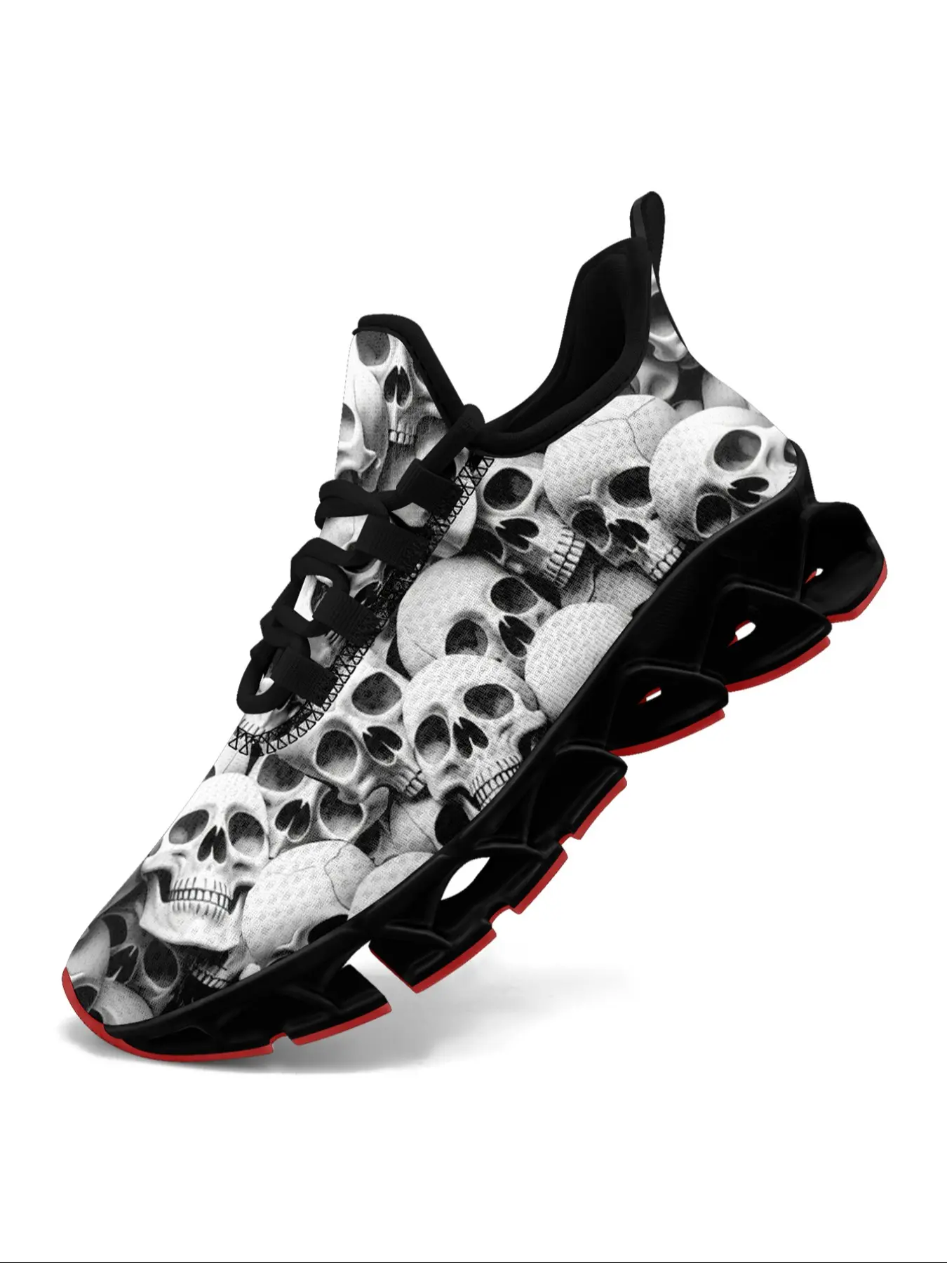 Men's Gothic Skull Punk Trendy New Sneakers Sports Shoes, Multiple Skeletons Designed Lightweight Comfortable Fashion Sneakers for Men, Plus Size Gothic Skull Casual Trainers, Lace Up Sneakers