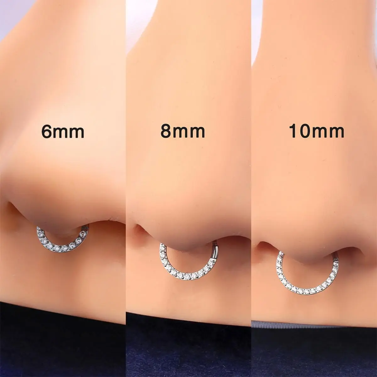 OUFER 16G 316L Stainless Steel Segmented Hinged Nose Hoop - Cubic Zirconia Front, Septum Piercing Jewelry, Daith Ring, 6mm-10mm Inner Diameter, Unisex Daily Dainty Piercing Accessory
