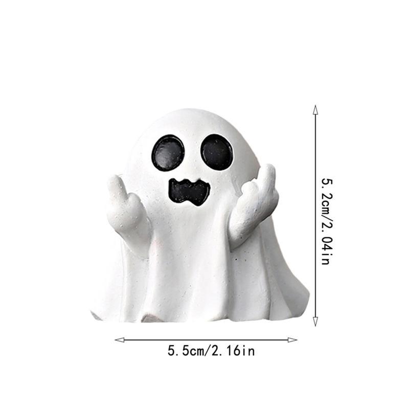 MUNBYN Halloween Gift Ghost Figurine - Funny Middle Finger Ghost Statue for Pranks - Cute Ghost Decor for Halloween Decorations Stone Ornament