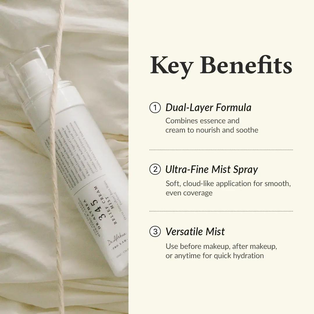 345 Relief Cream Mist, Hydrating Facial Mist with Rice Extract, Soothing Care for Sensitive Skin, Vegan Korean Skincare
