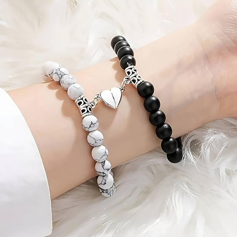 Couple Bracelets for Women Men Distance Matching Relationship 8 mm Stone Beads Couples Friendship Stretch Bracelet Jewelry Set for Him and Her