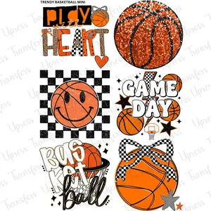 Trendy Basketball  Mini DTF Transfer Gang Sheet 24.5" Wide x 36" Long Direct To Film Trendy Vibrant Designs for Stylish Wardrobe