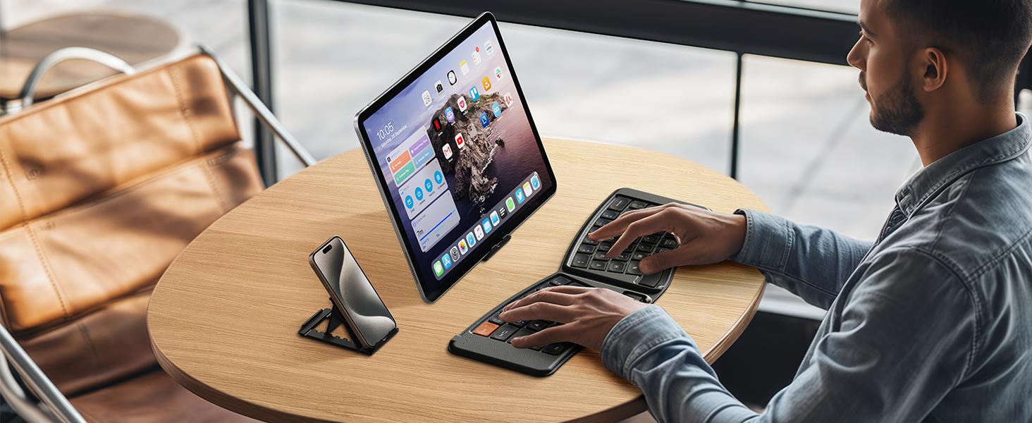 ProtoArc Ergonomic Foldable Keyboard, XK03 Split Folding Travel Bluetooth Keyboard, Ultra Slim, Portable for iPad, iPhone, Tablet, Laptop, PC