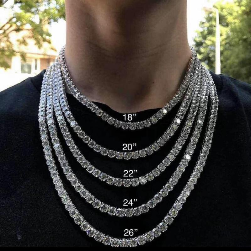 POPILY  3mm/5mm Simulated Diamond Tennis Necklace for Women, Classic 18"/20''/22"/24" with Secure Box Clasp Safety Latch