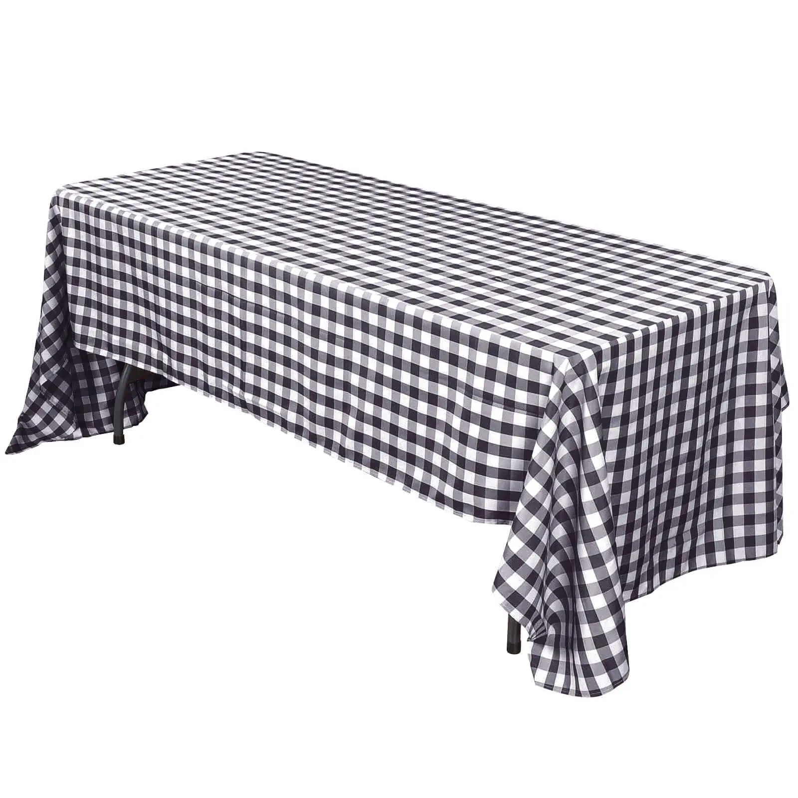 Polyester Rectangle Checkerboard Tablecloth (60"x102"), White/Black Buffalo Plaid, Machine Washable Large Outdoor Tablecloth for Birthday, Everyday Use, Corporate Events, Decoration, Gender Reveal