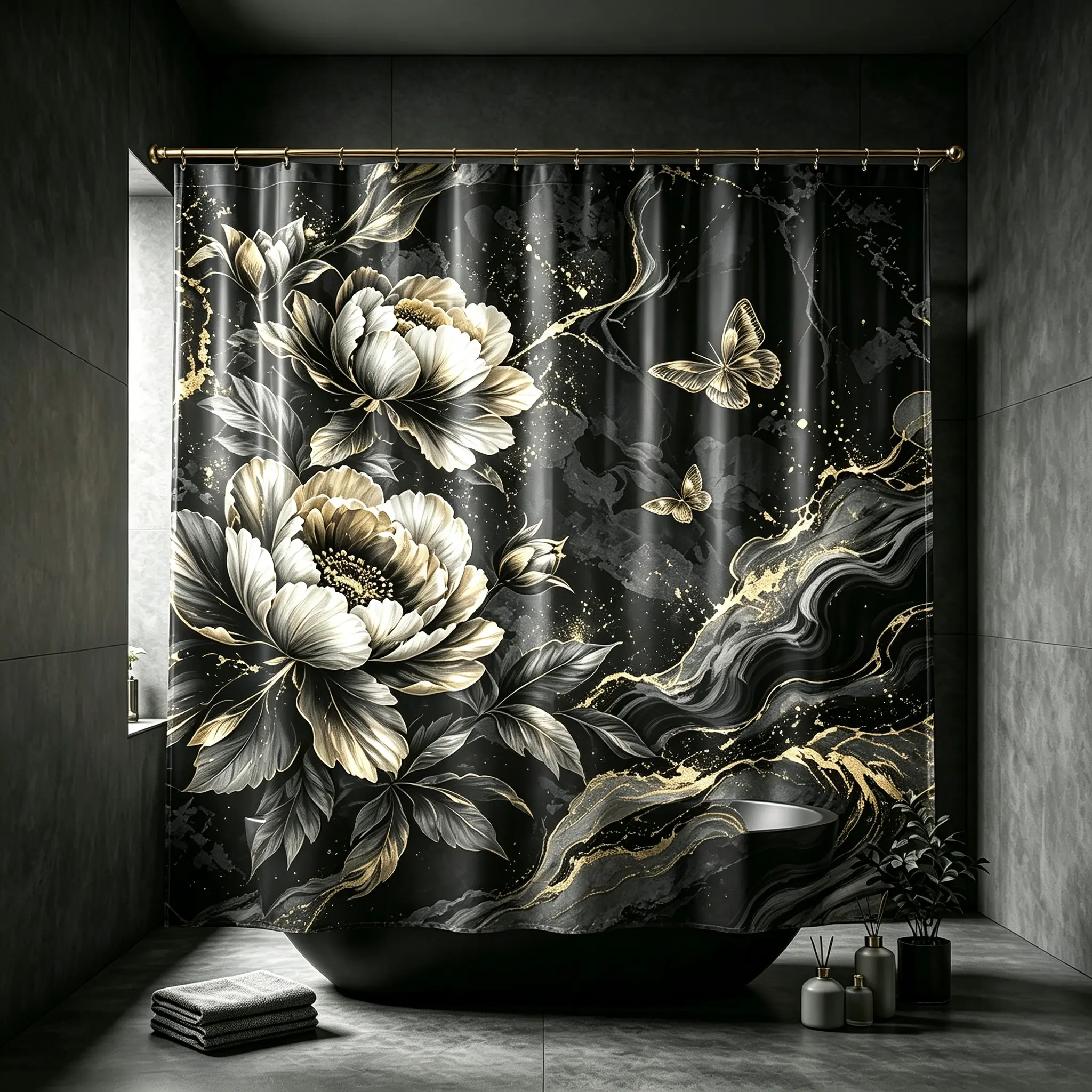 72x72 in Send Hook Floral Decorative Shower Curtain with Snap-in Waterproof Washable Inner Liner, Modern Home Bathroom Wall Accessory, Ideal for Hotel Use, Gift Option