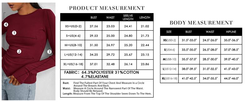 BTFBM Women's Casual Long Sleeve Crew Neck Top - Slim Fit Basic Going-Out Blouse for Summer & Fall