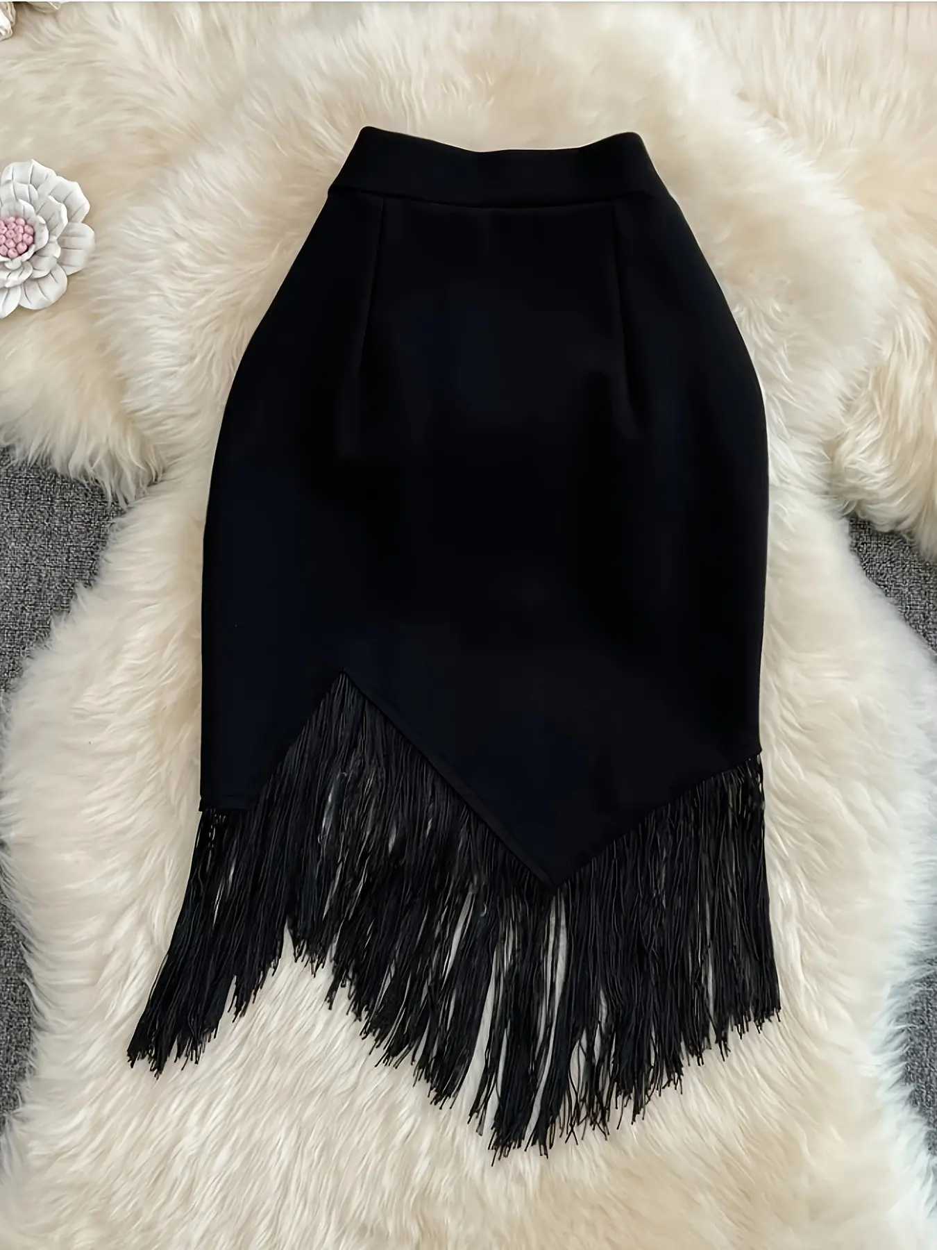 Elegant High-Waisted Asymmetrical Fringe Bodycon Skirt for Women, Sexy Party Commuter Skirt, Formal Skirts