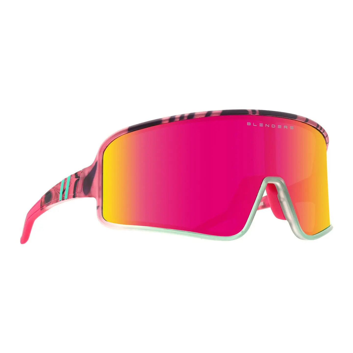 Eclipse Buttery Bros Limited Edition | Blenders Eyewear | Wraparound Sunglasses – Matte Pink & Purple Acid-Fade Frame with Teal Accents, Polarized Pink Mirrored Shield Lens with Gold/Orange Fade, 100% UV Protection, Unisex Active Fit